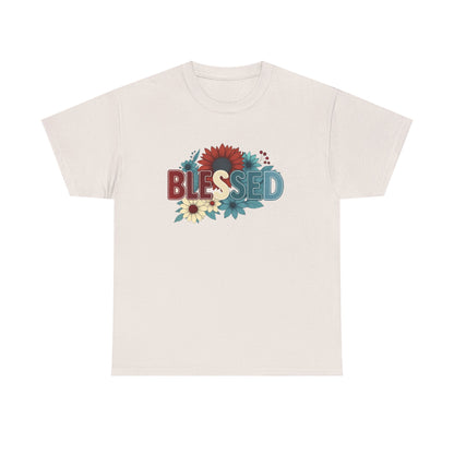 Blessed Floral Unisex Heavy Cotton Tee, Inspirational Shirt, Spring Fashion, Gift for Her, Casual Outfit, Everyday Wear