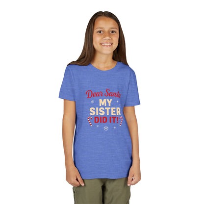Kids' Christmas Tee — “Dear Santa My Sister Did It!” Holiday Shirt