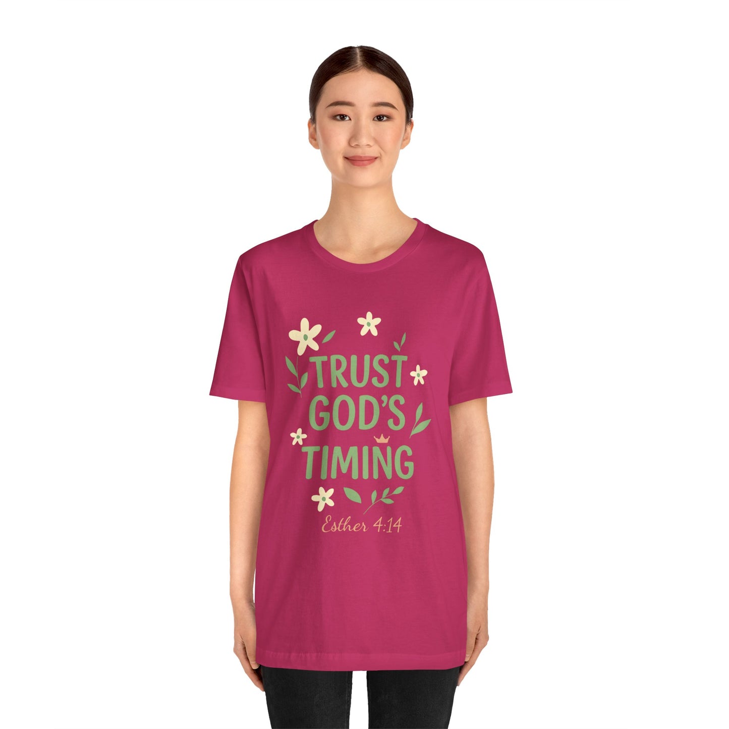 Trust God's Timing Tee, Inspirational Short Sleeve Shirt, Faith-Based Apparel, Gift for Believers, Bible Verse Tee, Everyday Wear