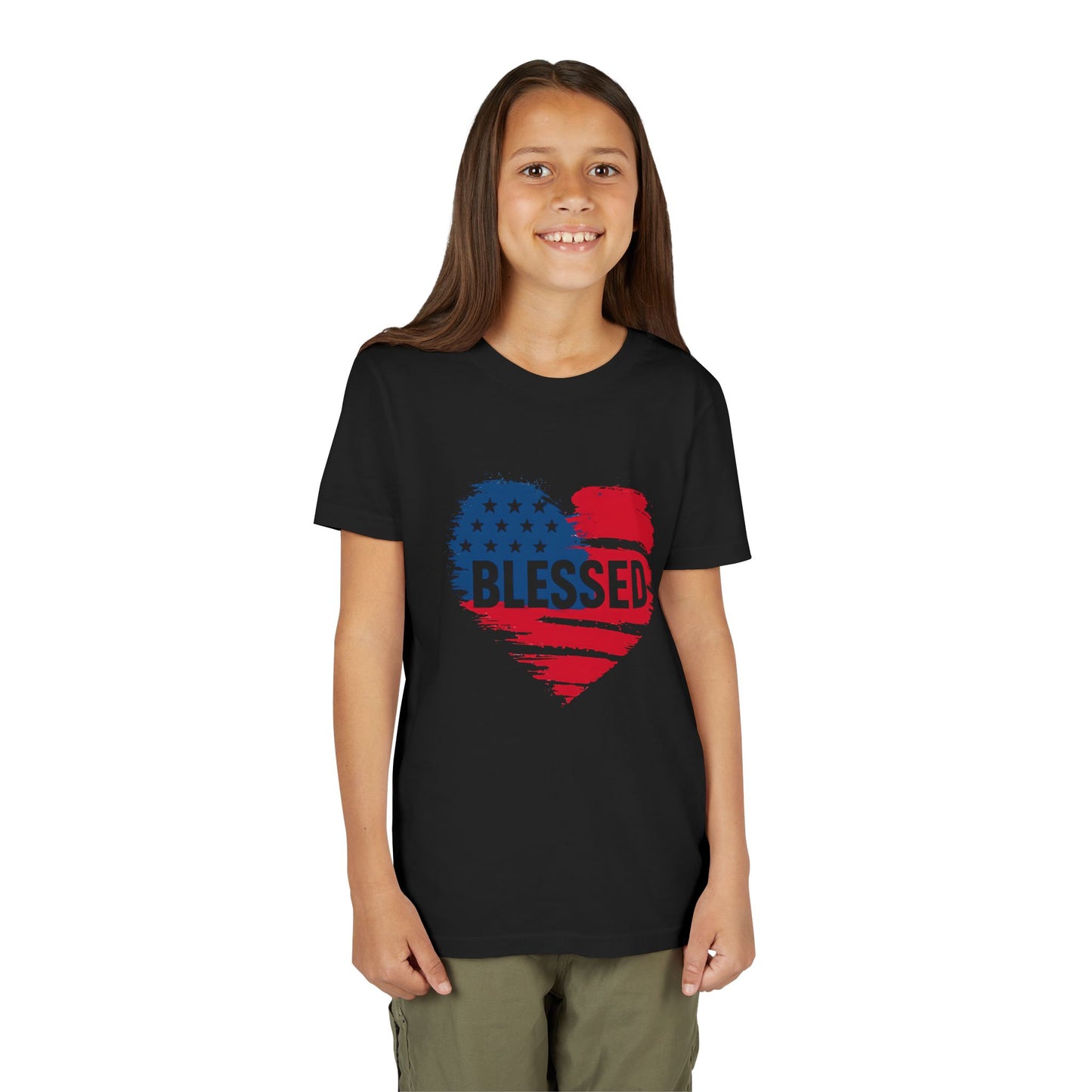 Patriotic Youth Tee - Blessed Heart Shirt, Kids America T-Shirt, Fourth of July Apparel, Gift for Sons and Daughters, Heart Print Top