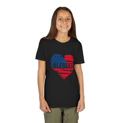 Patriotic Youth Tee - Blessed Heart Shirt, Kids America T-Shirt, Fourth of July Apparel, Gift for Sons and Daughters, Heart Print Top