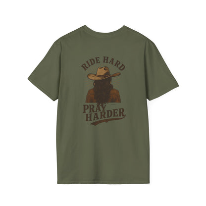 Ride Hard Pray Harder T-Shirt - Unisex Casual Tee, Western Style Apparel, Gift for Cowboys, Inspirational Shirt, Everyday Wear