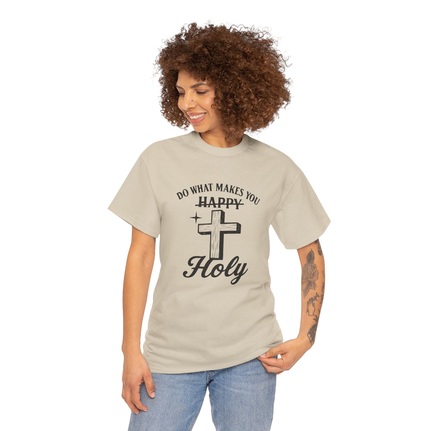 Happy Holy Unisex Heavy Cotton Tee - Inspirational Shirt, Faith-based Clothing, Church Event Tee, Gift for Friends, Casual Wear