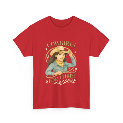 Cowgirls for Christ Unisex Heavy Cotton Tee, Christian T-Shirt, Faith-Based Apparel, Inspirational Gift, Western Clothing, Country Style Tee