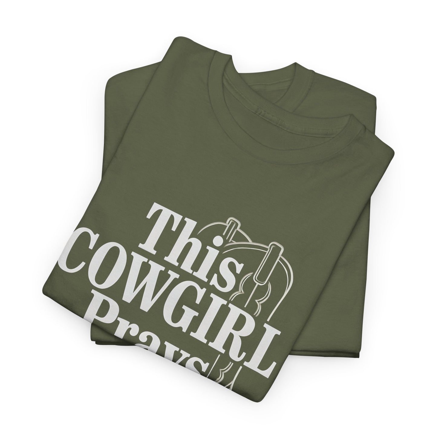 This Cowgirl Prays Unisex Heavy Cotton Tee, Western T-Shirt, Gift for Cowgirls, Rodeo Apparel, Faith-Based Fashion, Country Style Top