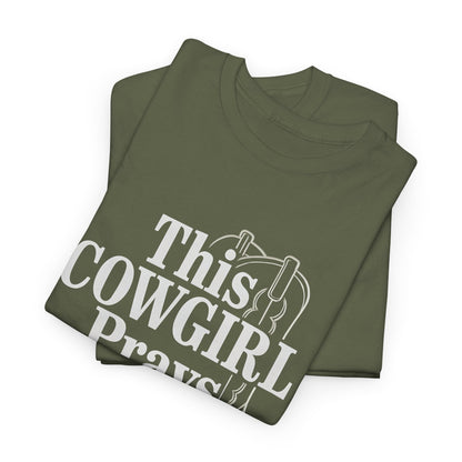 This Cowgirl Prays Unisex Heavy Cotton Tee, Western T-Shirt, Gift for Cowgirls, Rodeo Apparel, Faith-Based Fashion, Country Style Top