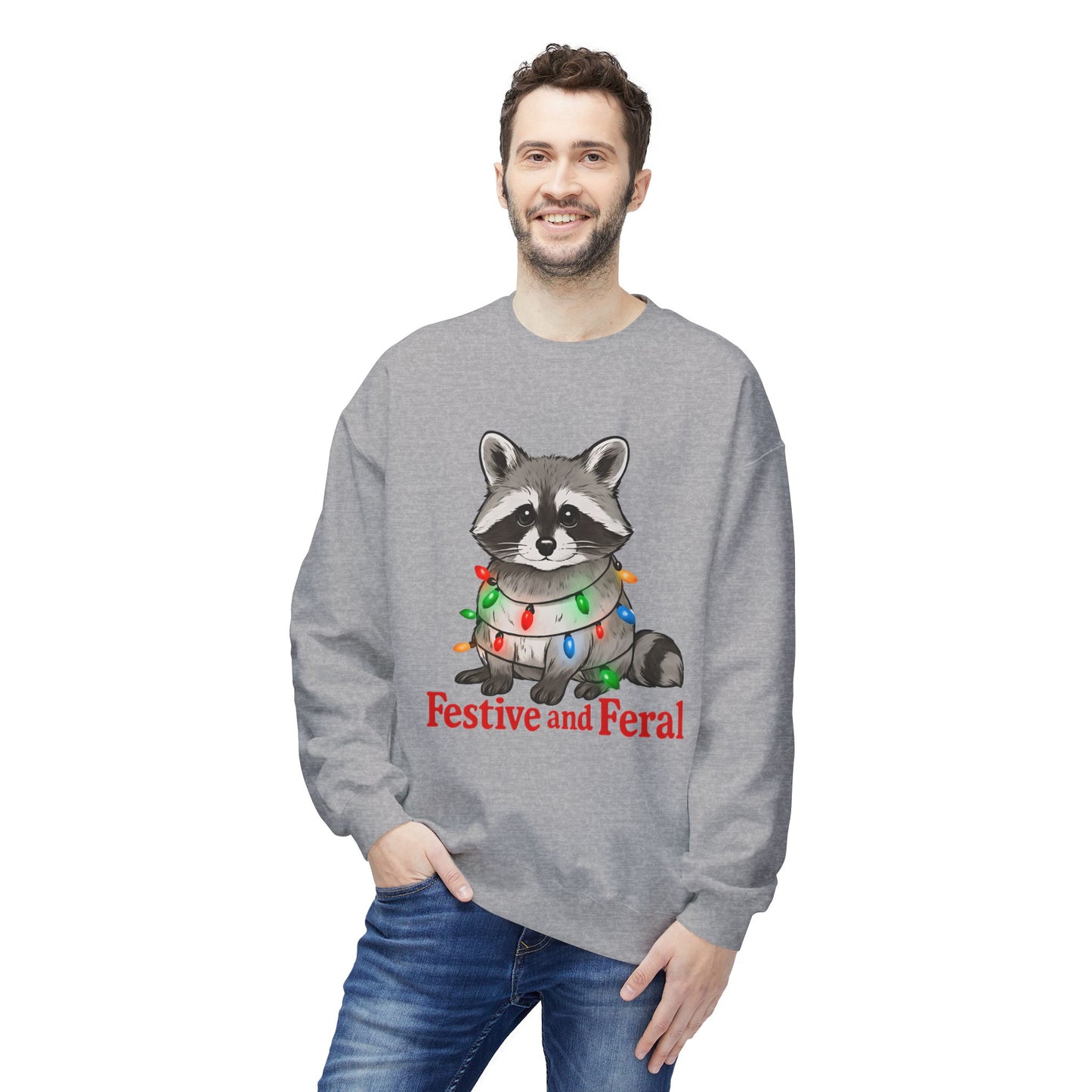 Festive and Feral Raccoon Crewneck Sweatshirt