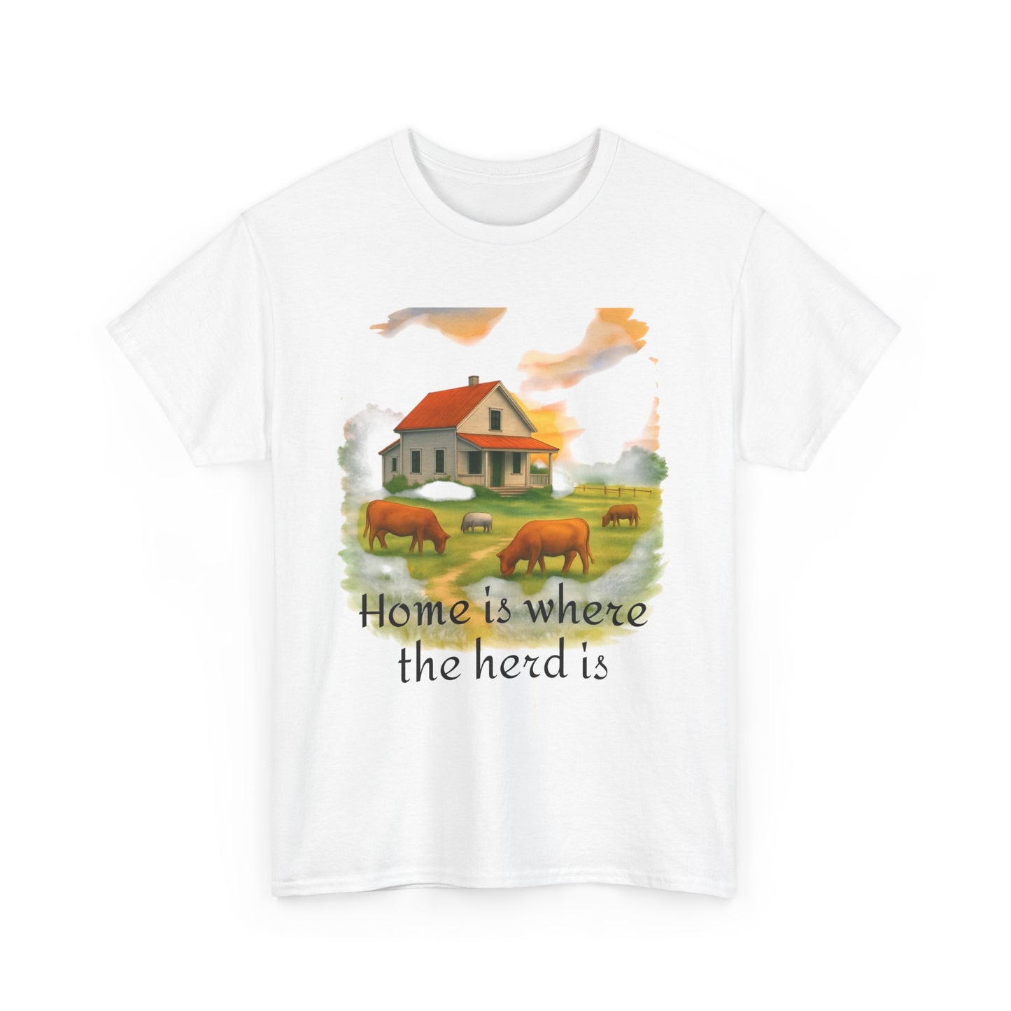 Home is Where the Herd Is Tee, Unisex Cotton Tee, Farmhouse Style Shirt, Gift for Animal Lovers, Casual Wear, Country Life Apparel