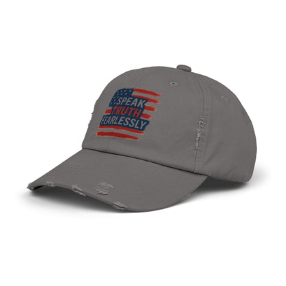 Unisex Distressed Cap with 'Speak Truth Fearlessly' Design, Casual Hat, American Flag Cap, Patriotic Gift, Everyday Wear