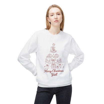 Merry Christmas Y'all Crewneck Sweatshirt — Southern Holiday Tree Design