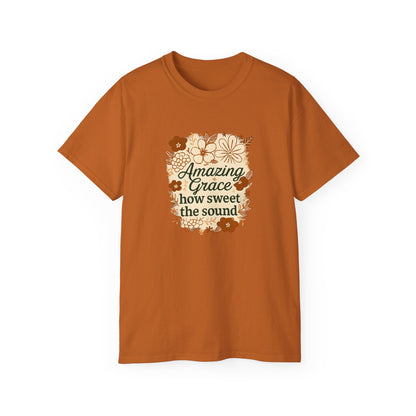 Amazing Grace Floral Unisex Ultra Cotton Tee, Vintage T-Shirt, Gift for Music Lovers, Spiritual Apparel, Heartwarming Quote Tee