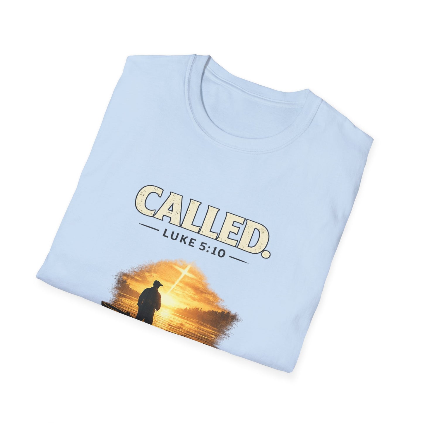 Called Luke 5:10 Fishing Christian T-Shirt — Sunset Silhouette Faith Tee