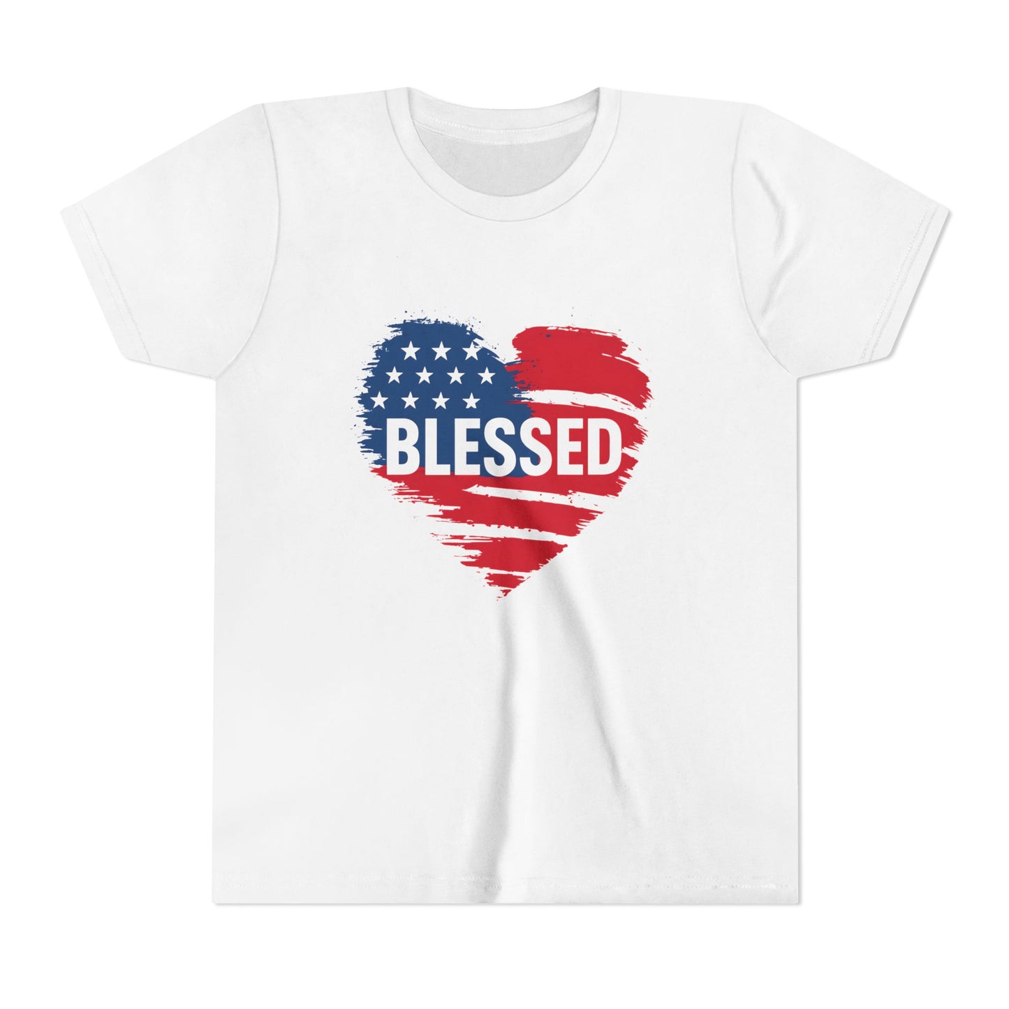 Patriotic Youth Tee - Blessed Heart Shirt, Kids America T-Shirt, Fourth of July Apparel, Gift for Sons and Daughters, Heart Print Top