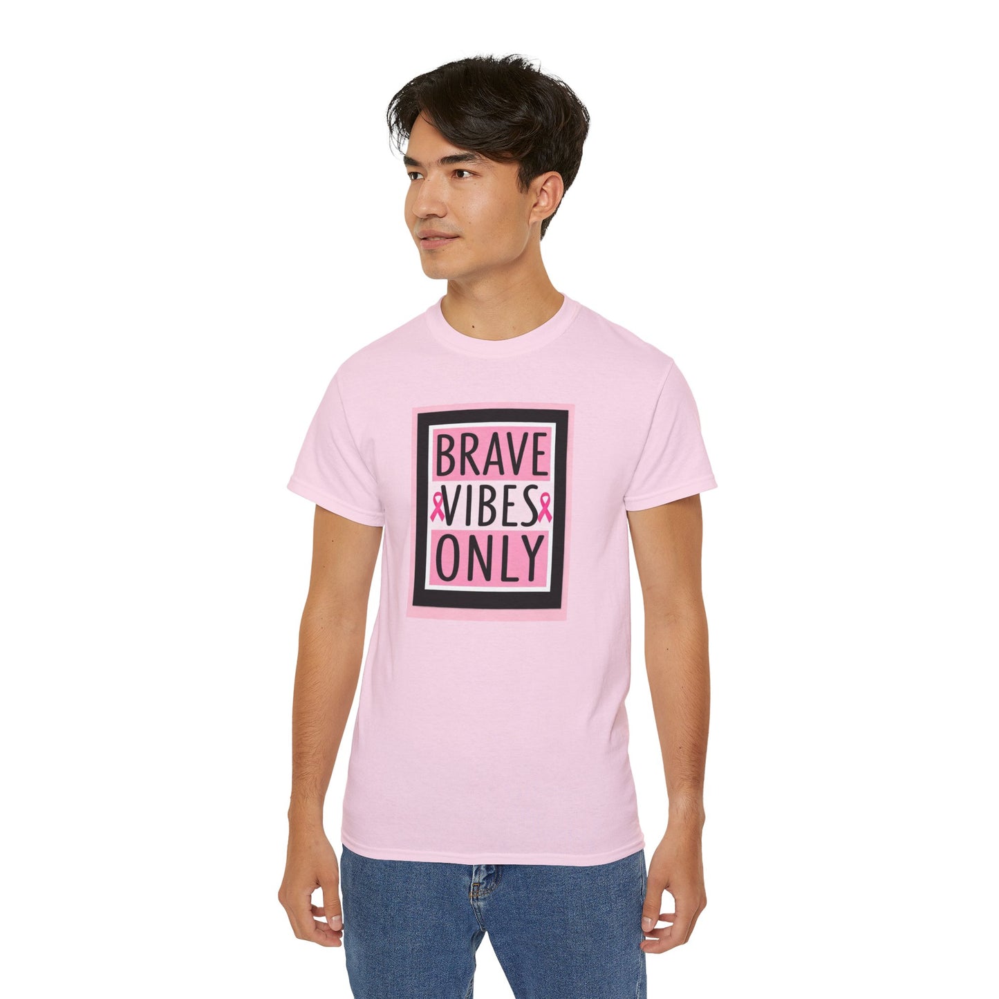Brave Vibes Only Tee, Unisex Cotton Shirt, Inspirational Apparel, Gift for Cancer Awareness, Positive Vibes T-Shirt