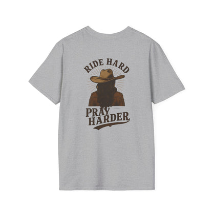 Ride Hard Pray Harder T-Shirt - Unisex Casual Tee, Western Style Apparel, Gift for Cowboys, Inspirational Shirt, Everyday Wear