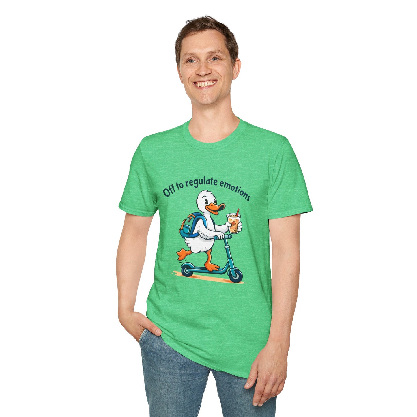Duck on Scooter T-Shirt — "Off to regulate emotions" Cute Mental Health Tee
