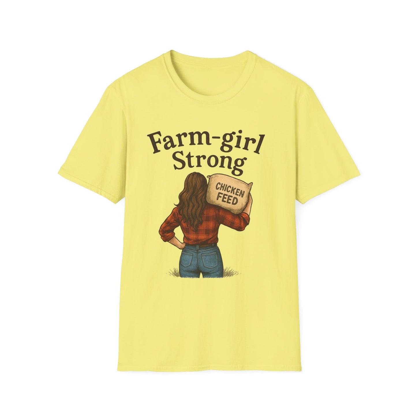Farm-Girl Strong T-Shirt, Unisex Softstyle Tee, Country Life Apparel, Gift for Farmers, Farm-Themed Clothing, Cute Farm T-Shirt
