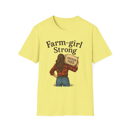 Farm-Girl Strong T-Shirt, Unisex Softstyle Tee, Country Life Apparel, Gift for Farmers, Farm-Themed Clothing, Cute Farm T-Shirt