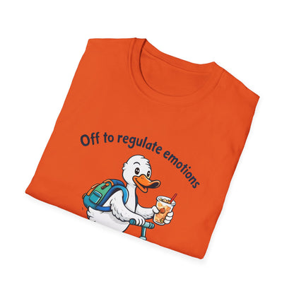 Duck on Scooter T-Shirt — "Off to regulate emotions" Cute Mental Health Tee