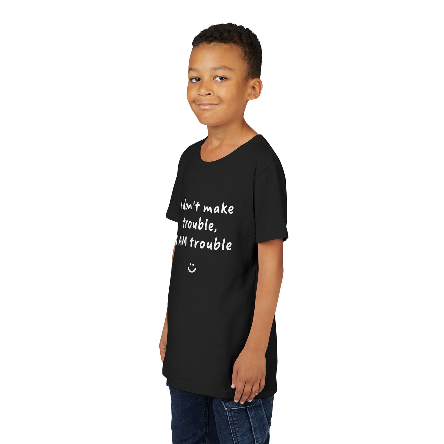 Cool Youth Tee - "I Don't Make Trouble, I AM Trouble" - Trendy Kids Shirt, Fun Gift for Birthdays, Summer Vibes, Playful Style
