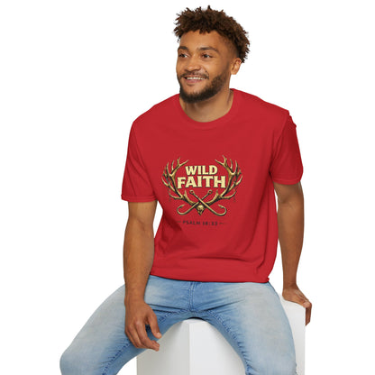 Wild Faith T-Shirt — Psalm 18:33 Antler Christian Graphic Tee