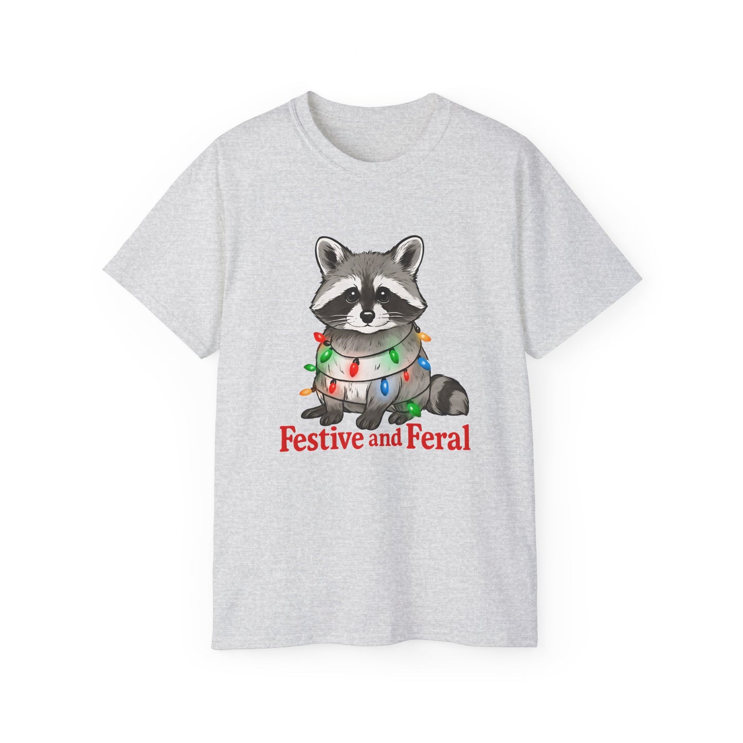 Festive and Feral Raccoon Christmas Tee