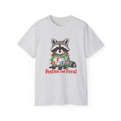 Festive and Feral Raccoon Christmas Tee