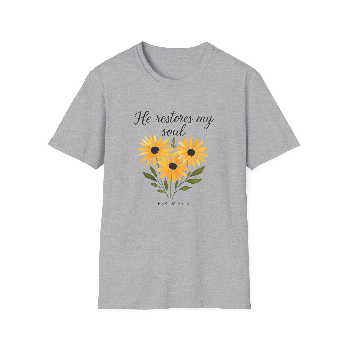 Floral Inspirational T-Shirt - He Restores My Soul, Thoughtful Gift for Comfort, Faith Apparel, Religious Wear, Everyday Inspiration