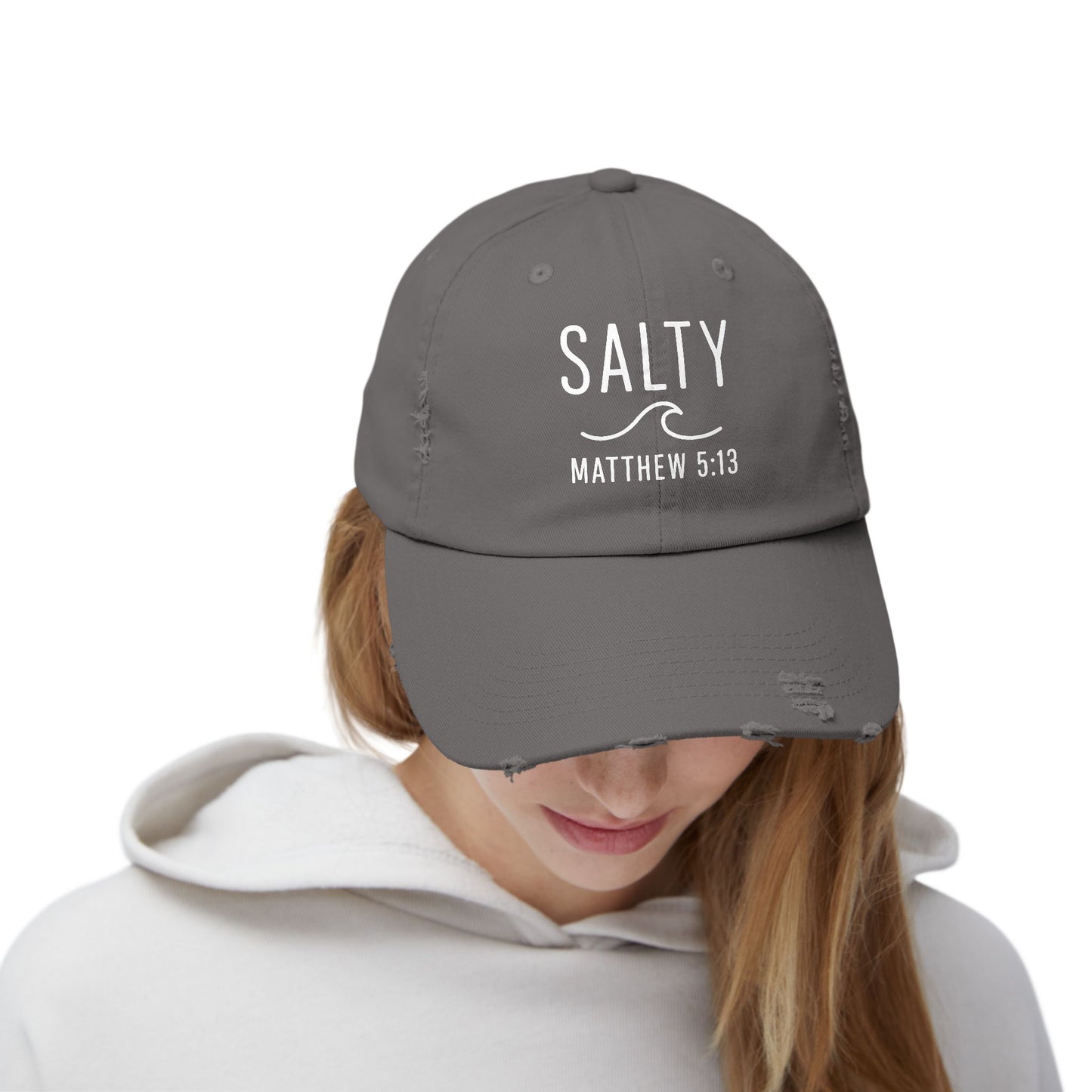 Salty Unisex Distressed Cap | Beach Vibes, Casual Wear, Gift for Him/Her, Summer Accessory, Faith-Based Fashion