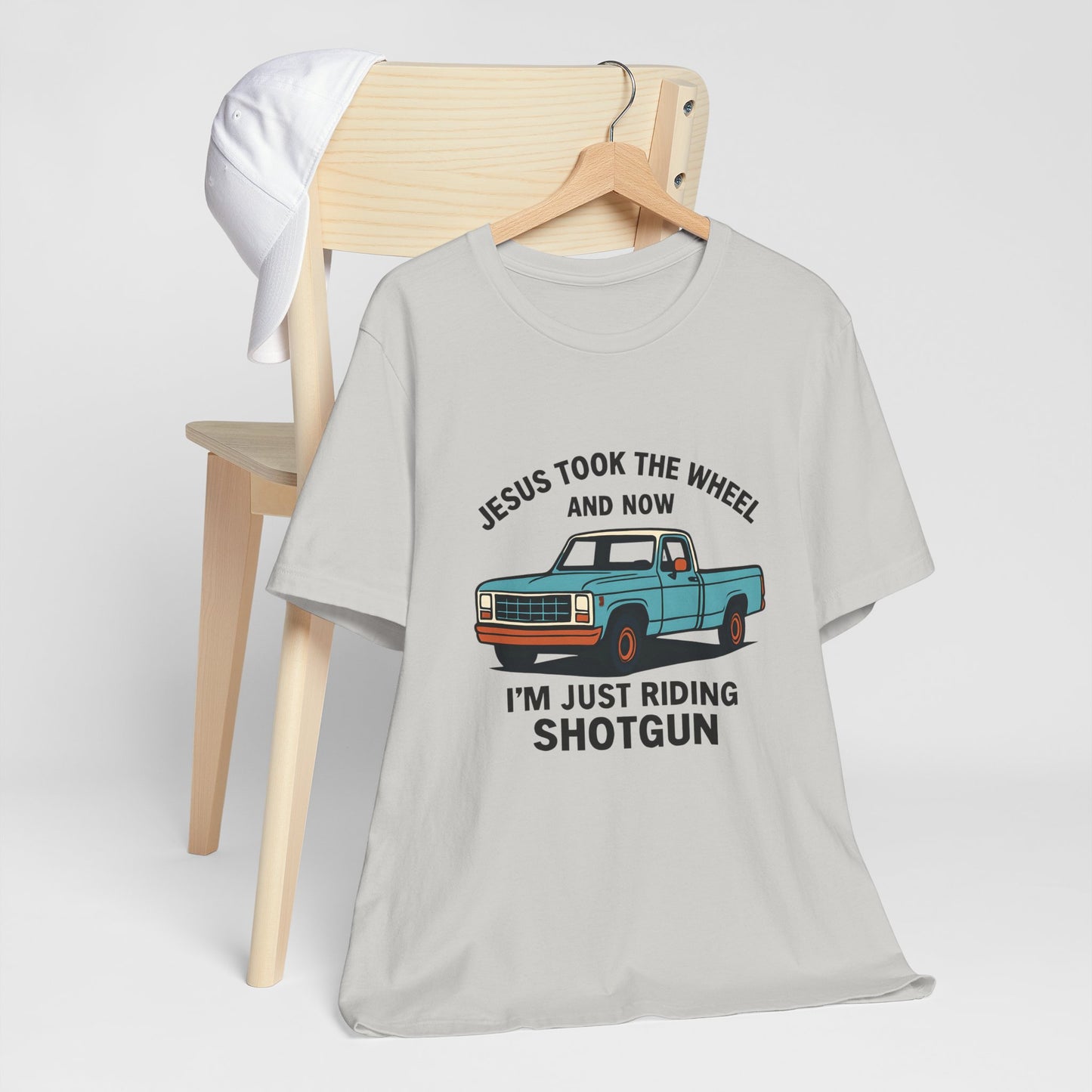 Jesus Took the Wheel Tee, Funny Christian Shirt, Shotgun Humor T-Shirt, Gift for Car Lovers, Casual Faith-Based Apparel