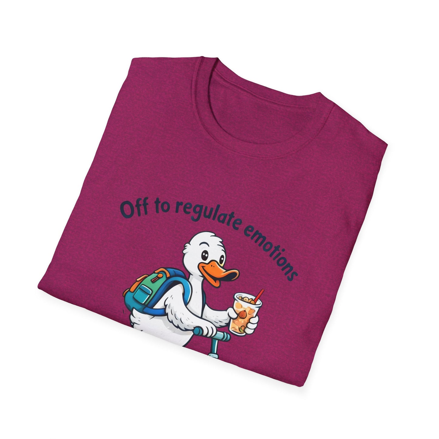 Duck on Scooter T-Shirt — "Off to regulate emotions" Cute Mental Health Tee
