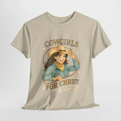 Cowgirls for Christ Unisex Heavy Cotton Tee, Christian T-Shirt, Faith-Based Apparel, Inspirational Gift, Western Clothing, Country Style Tee