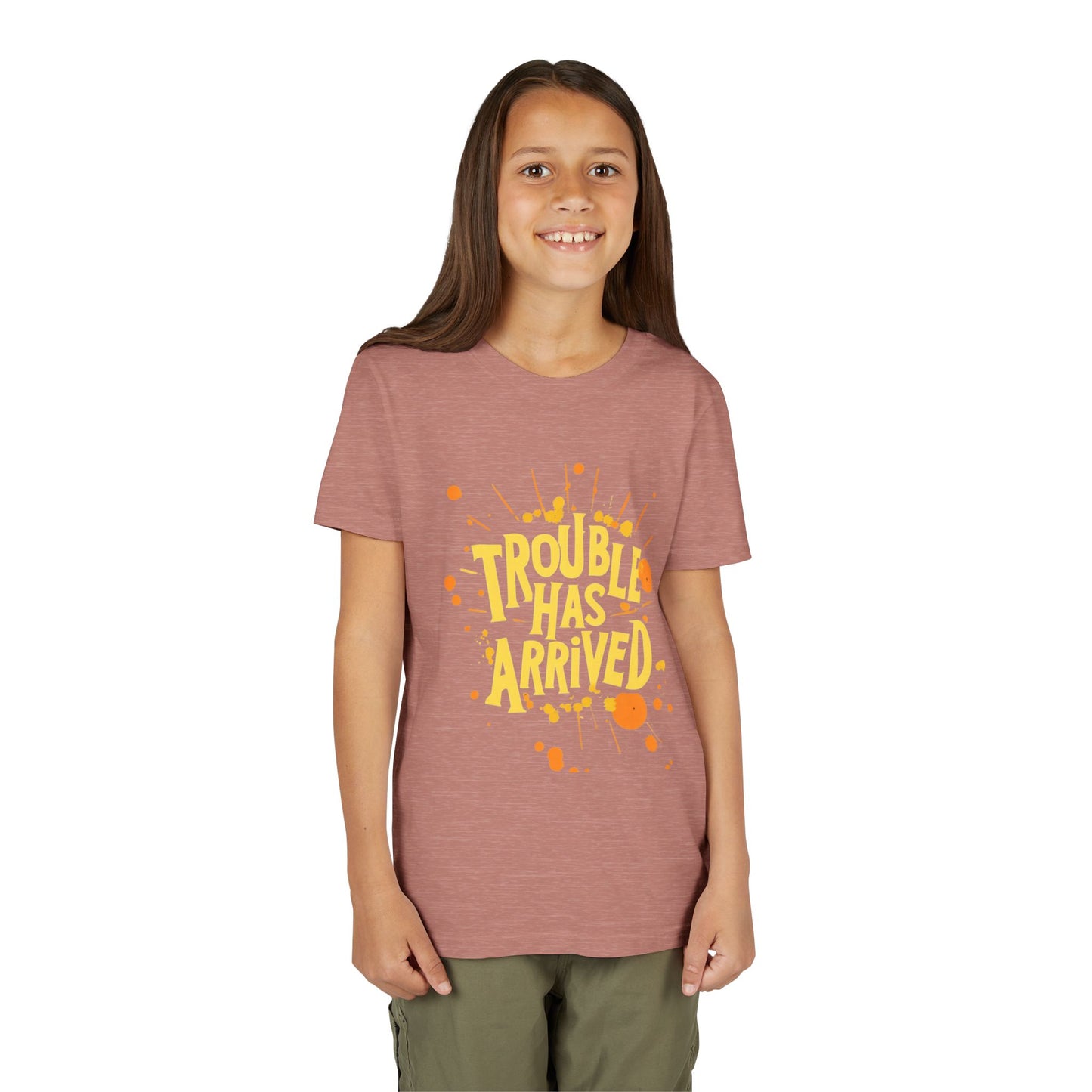 Youth Tee: "Trouble Has Arrived" - Fun, Playful Shirt for Kids, Perfect for Birthdays, Parties, Summer, Everyday Wear, Gift Ideas
