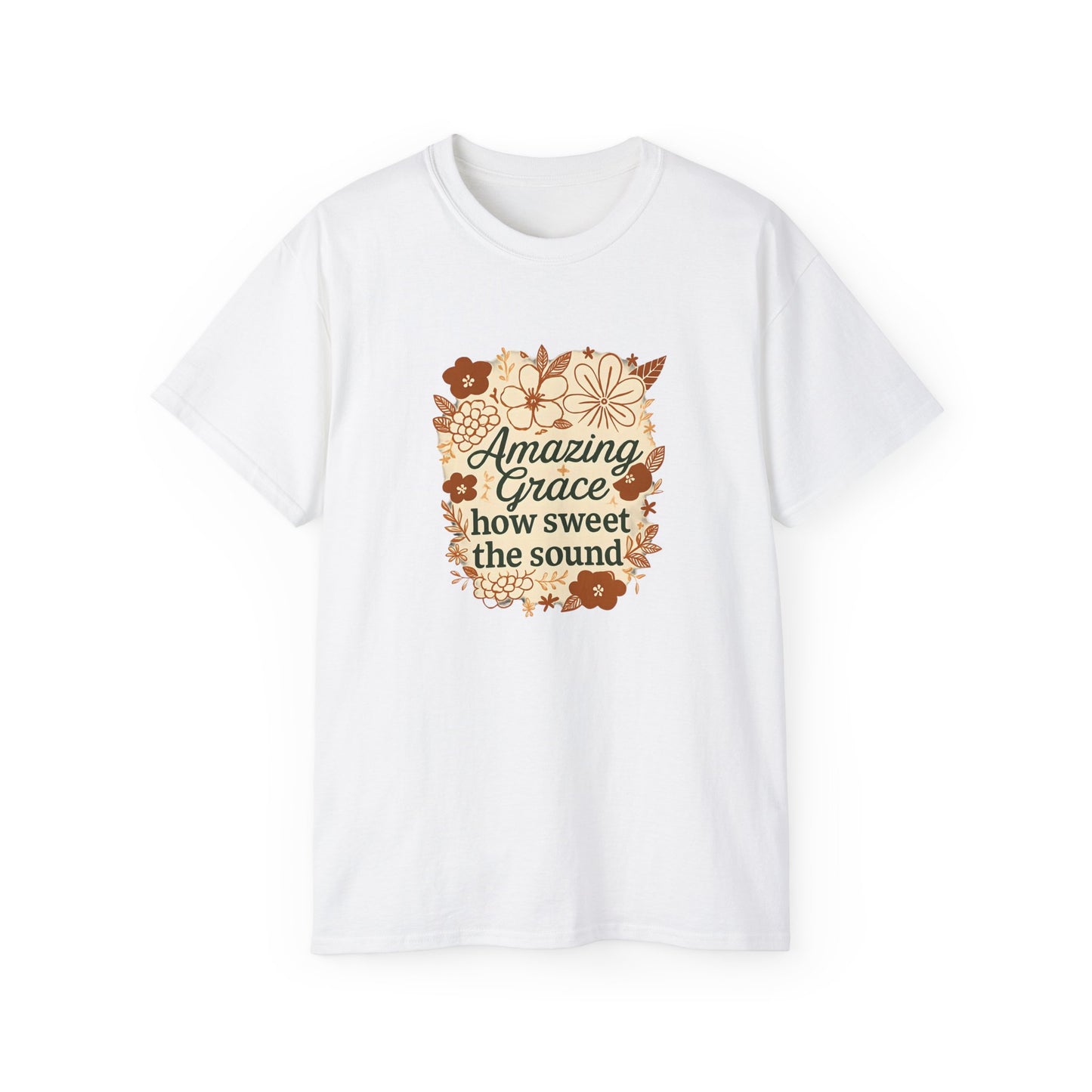 Amazing Grace Floral Unisex Ultra Cotton Tee, Vintage T-Shirt, Gift for Music Lovers, Spiritual Apparel, Heartwarming Quote Tee