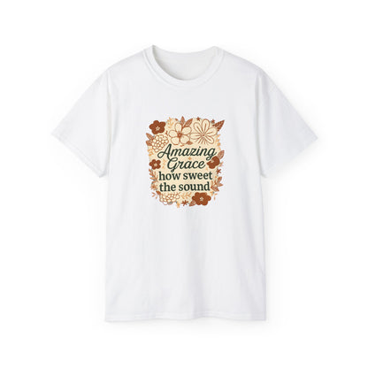 Amazing Grace Floral Unisex Ultra Cotton Tee, Vintage T-Shirt, Gift for Music Lovers, Spiritual Apparel, Heartwarming Quote Tee