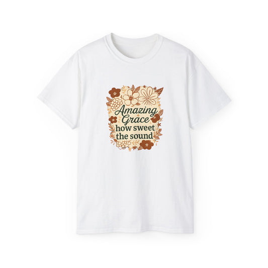 Amazing Grace Floral Unisex Ultra Cotton Tee, Vintage T-Shirt, Gift for Music Lovers, Spiritual Apparel, Heartwarming Quote Tee