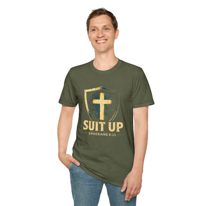 Suit Up T‑Shirt — Christian Cross Shield Tee (Ephesians 6:11)