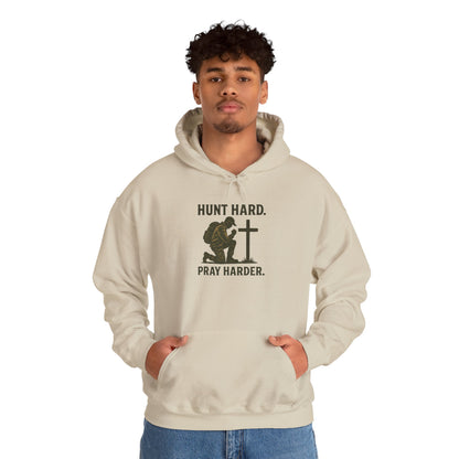 Hunt Hard Pray Hard Hoodie, Faith-Based Sweatshirt, Outdoor Enthusiast Gear, Gift for Hunters, Inspirational Apparel