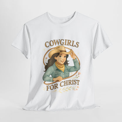 Cowgirls for Christ Unisex Heavy Cotton Tee, Christian T-Shirt, Faith-Based Apparel, Inspirational Gift, Western Clothing, Country Style Tee