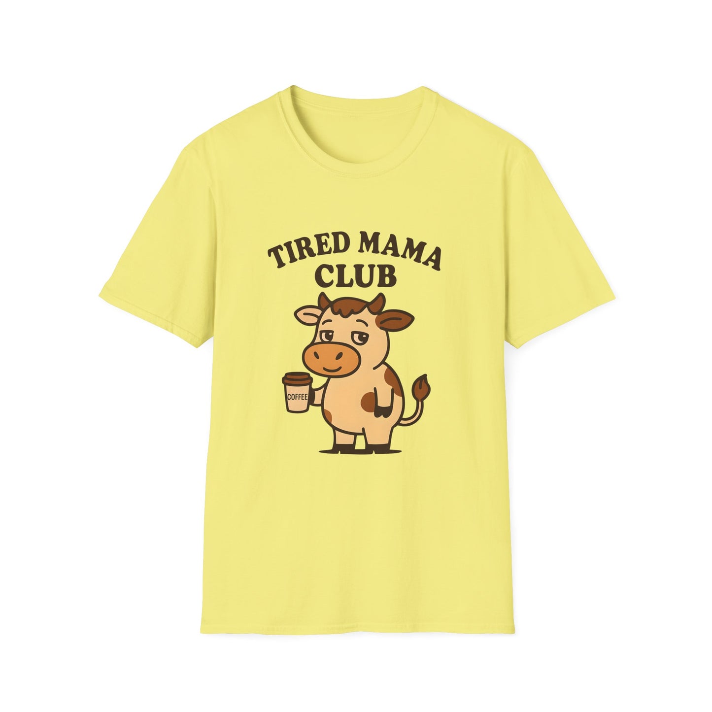 Tired Mama Club T-Shirt, Funny Mom Tee, Gift for New Moms, Relaxed Casual Wear, Mother’s Day Apparel, Cow Graphic Tee