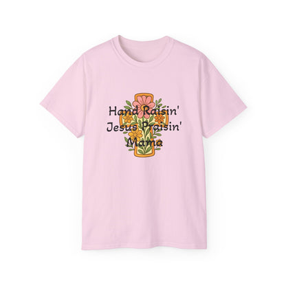 Floral Graphic Tee for Moms, Hand Raisin' Tee, Unisex Cotton Shirt, Mother's Day Gift, Cute Family Apparel, Comfortable Casual Wear
