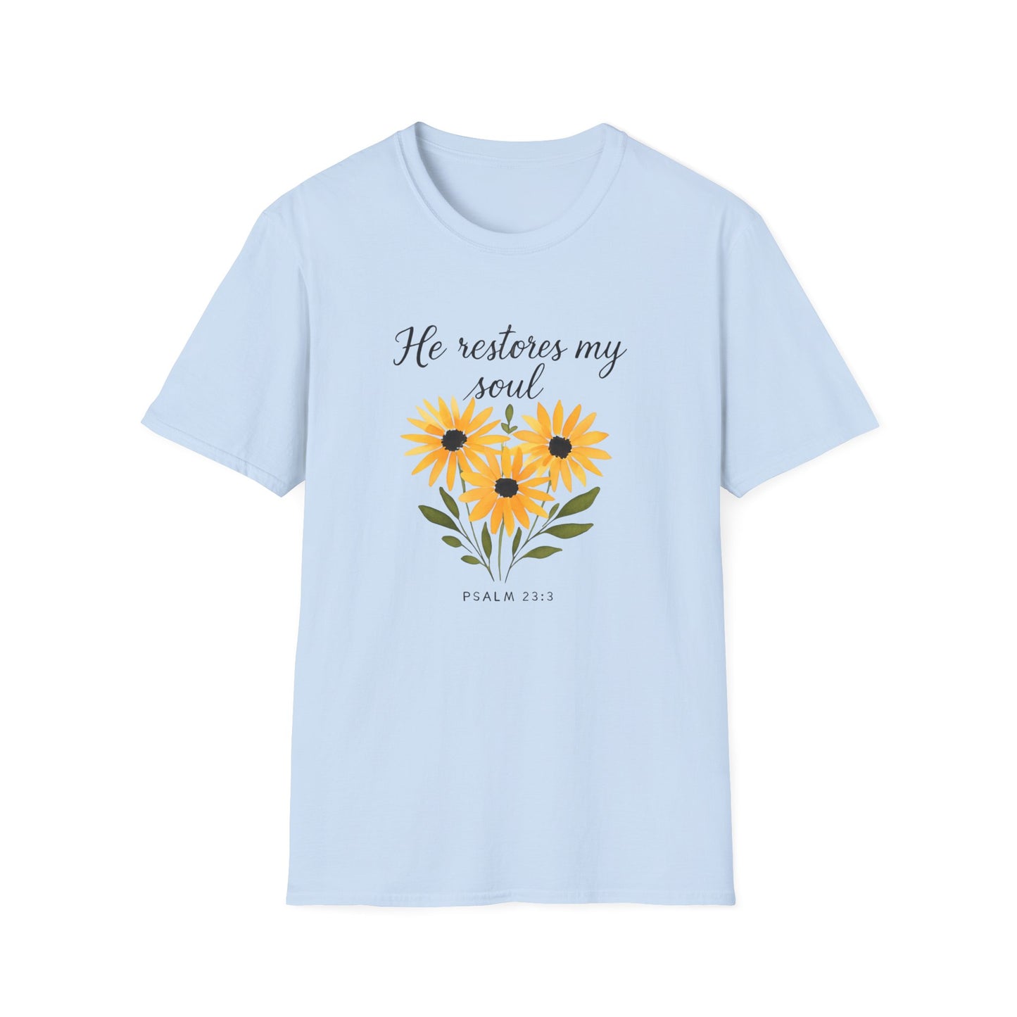 Floral Inspirational T-Shirt - He Restores My Soul, Thoughtful Gift for Comfort, Faith Apparel, Religious Wear, Everyday Inspiration