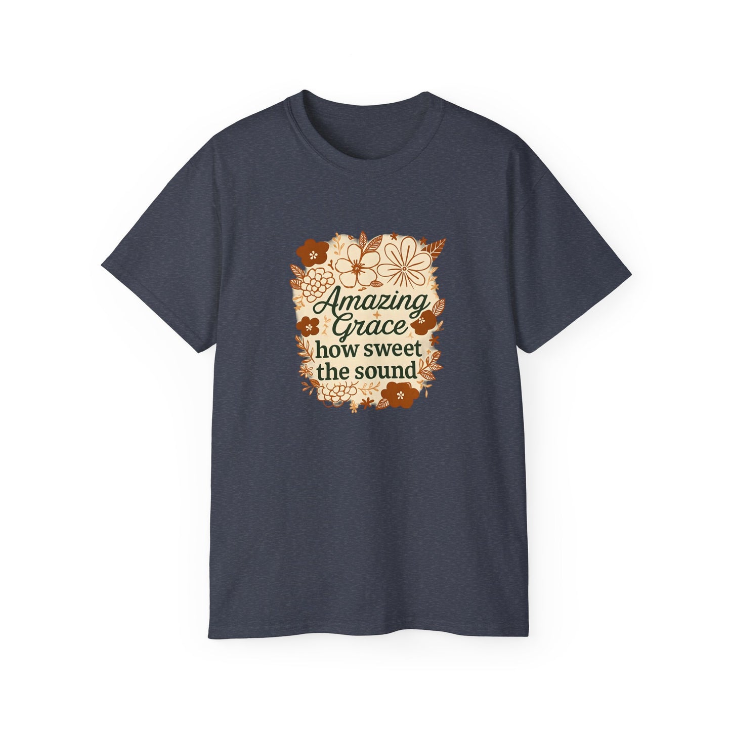 Amazing Grace Floral Unisex Ultra Cotton Tee, Vintage T-Shirt, Gift for Music Lovers, Spiritual Apparel, Heartwarming Quote Tee