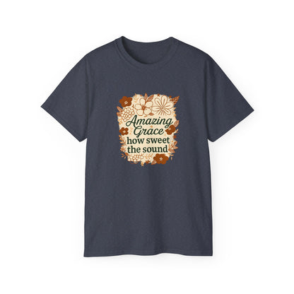 Amazing Grace Floral Unisex Ultra Cotton Tee, Vintage T-Shirt, Gift for Music Lovers, Spiritual Apparel, Heartwarming Quote Tee