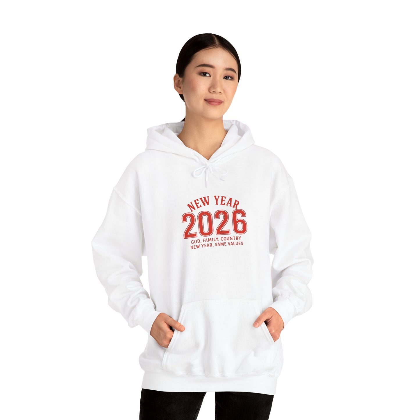 2026 New Year Hoodie - Minimal Red Celebration Sweatshirt