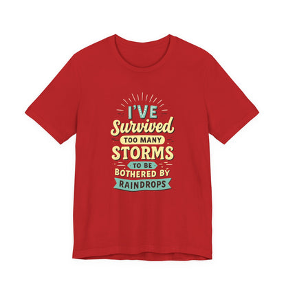 Survived Storms Tee: Motivational Unisex Jersey Tee, Inspirational Gift, Casual Wear, Self-Care Shirt, Empowerment Apparel