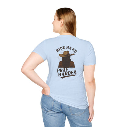 Ride Hard Pray Harder T-Shirt - Unisex Casual Tee, Western Style Apparel, Gift for Cowboys, Inspirational Shirt, Everyday Wear
