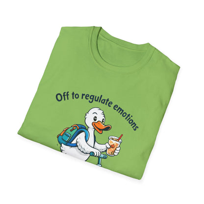Duck on Scooter T-Shirt — "Off to regulate emotions" Cute Mental Health Tee