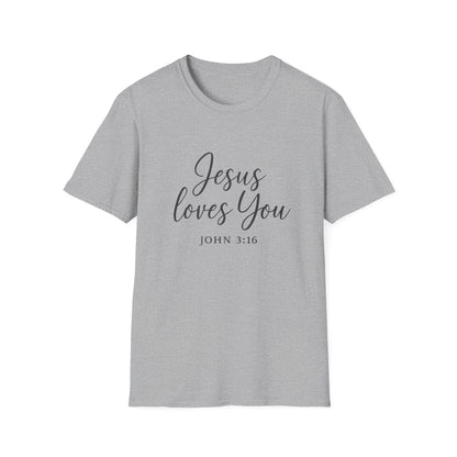 Faith-Inspired Unisex Softstyle T-Shirt | Jesus Loves You | Christian Apparel, Gift, Devotional Wear, Casual Tee