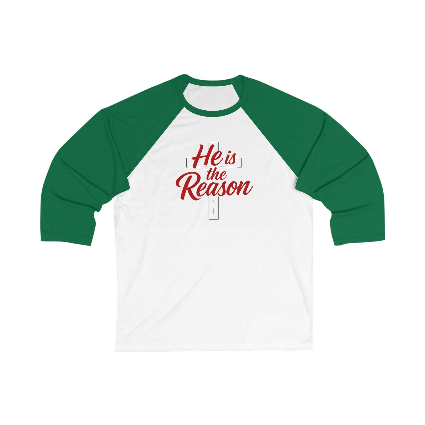 He Is the Reason Baseball Tee — Christian Christmas Raglan